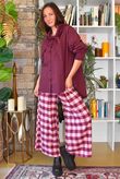 Nora Brushed Cotton Gingham Kick Pant Aubergine